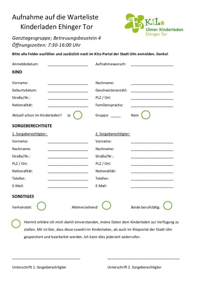 Warteliste Kinderladen Ehinger Tor NEU